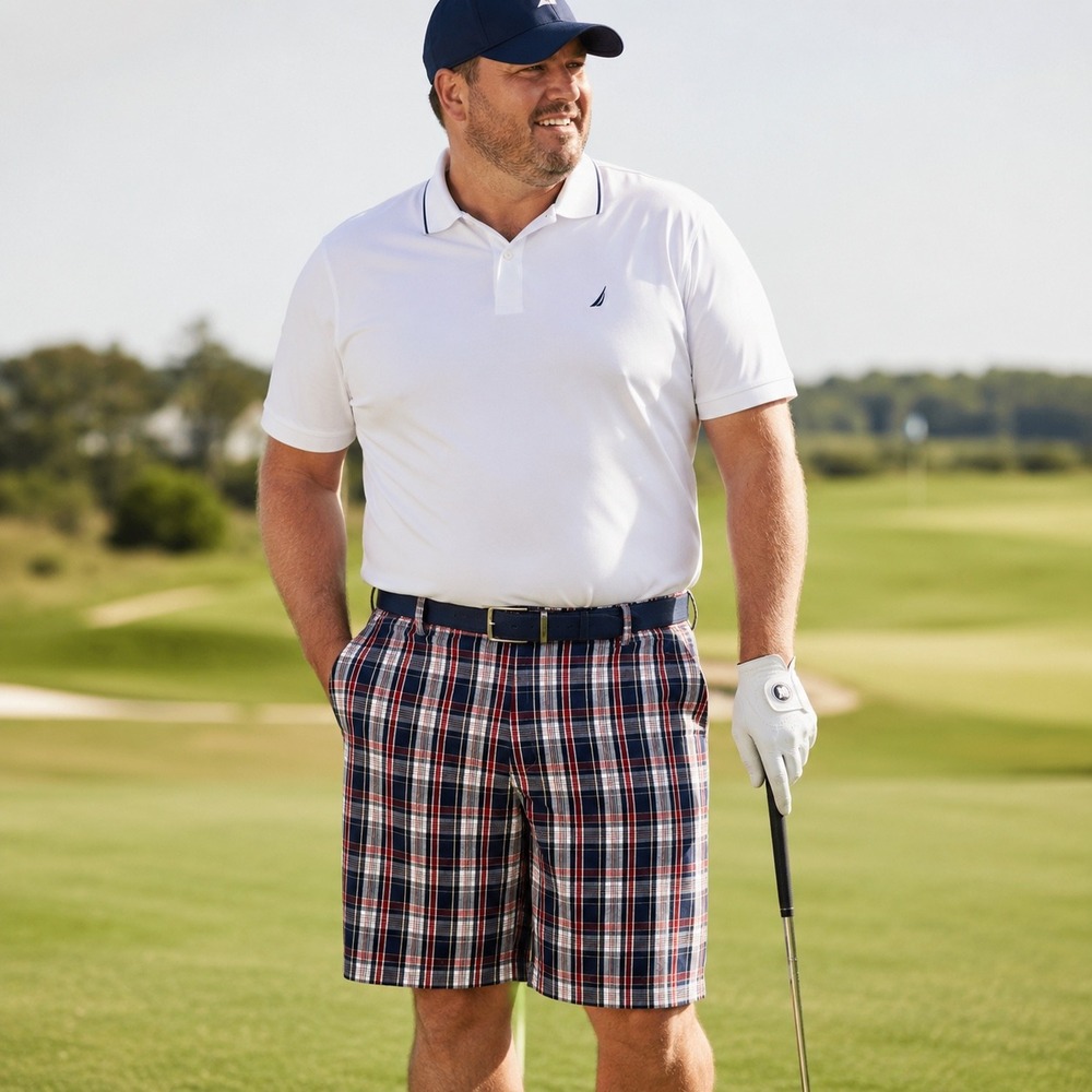 Bugle Boy Mens Shorts Size 40 Navy Red Plaid Cotton Golf Chino Y2K Preppy